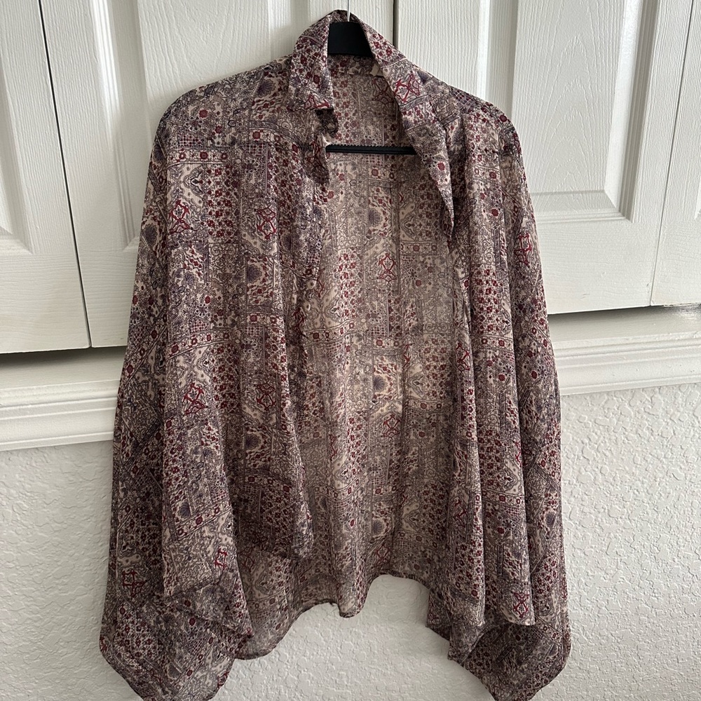 gently worn patterned blouse maroon and gold
